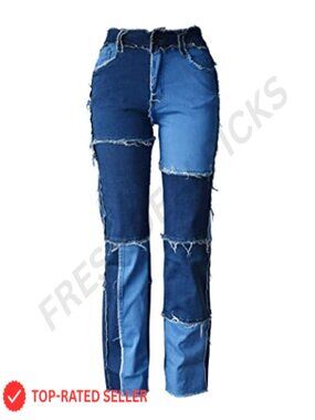 High Waist Frayed Patch Boyfriend Jeans Y2K Punk Denim Pants